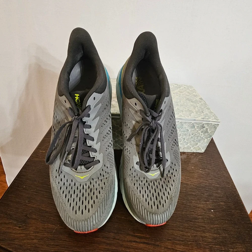 Hoka One One Clifton 7 Mens Running Shoes Grey Blue Yellow 1110508 WDDS Size 11